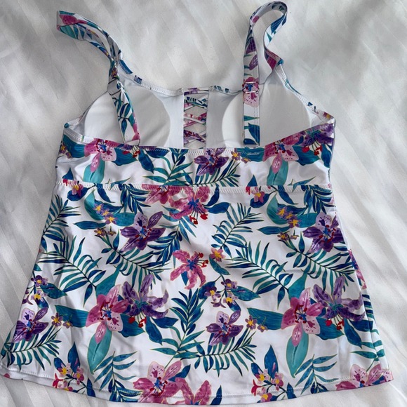 Floral Print Lace-Up Tankini Top‎ Swimsuit Top Beach Pool Vacation Large - Picture 6 of 7